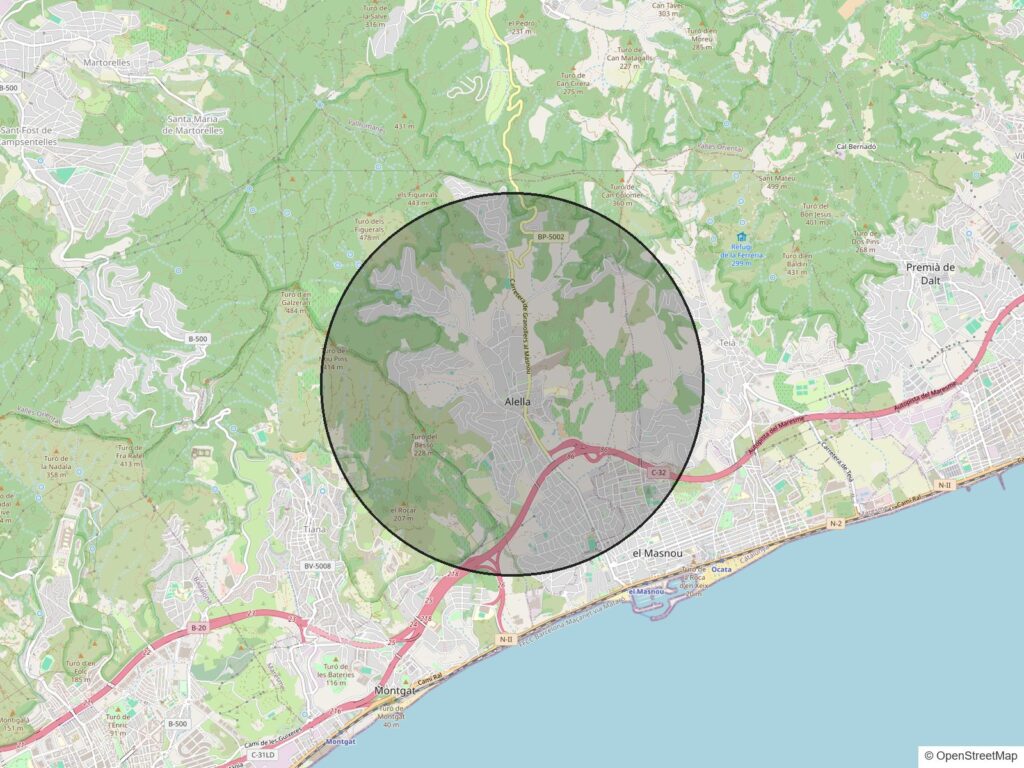 Mapa de la zona de Alella