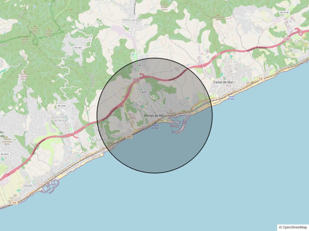 Mapa de la zona de Arenys de Mar