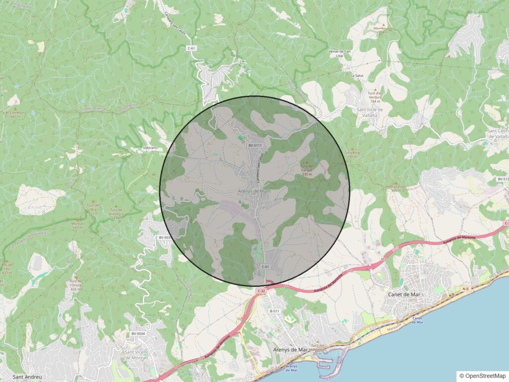 Mapa de la zona de Arenys de Munt