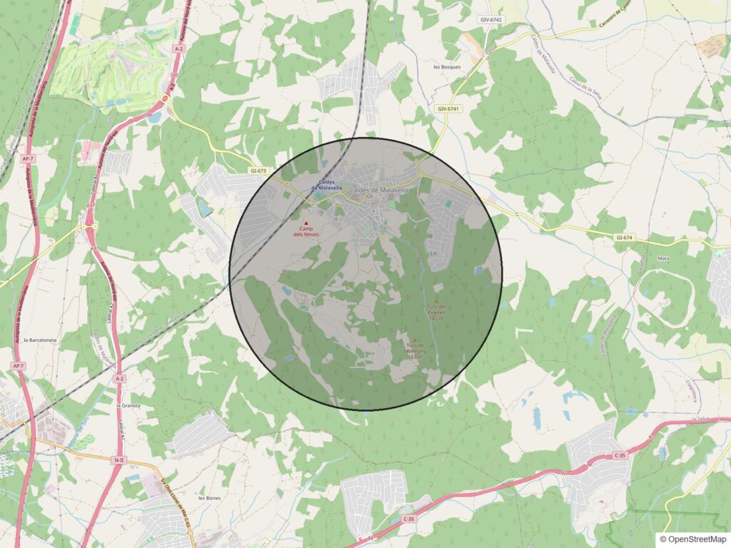 Mapa de la zona de Caldes de Malavella