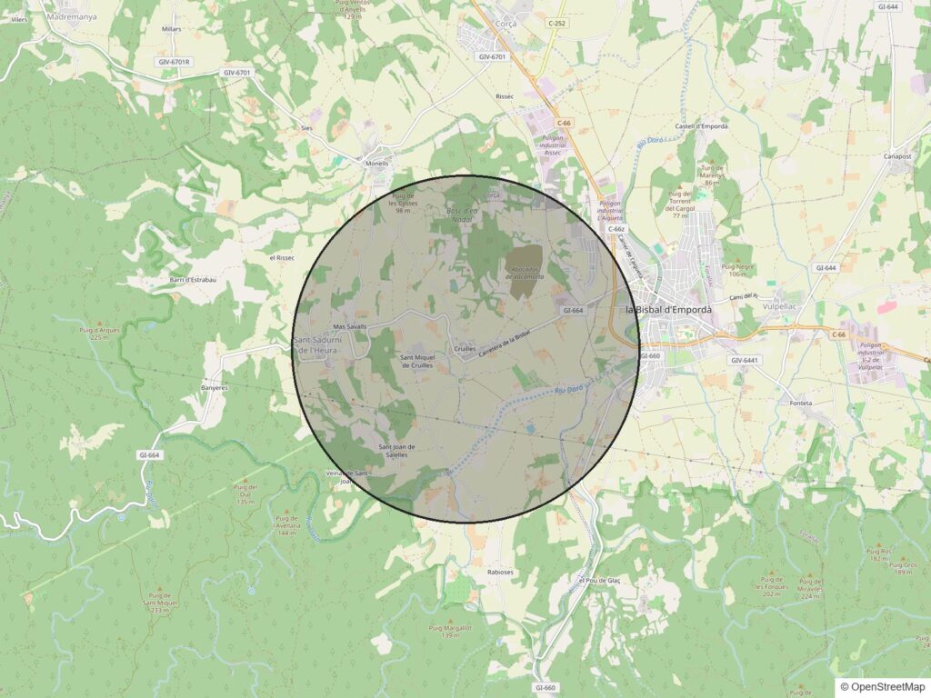Mapa de la zona de Cruïlles, Monells i Sant Sadurní de l'Heura