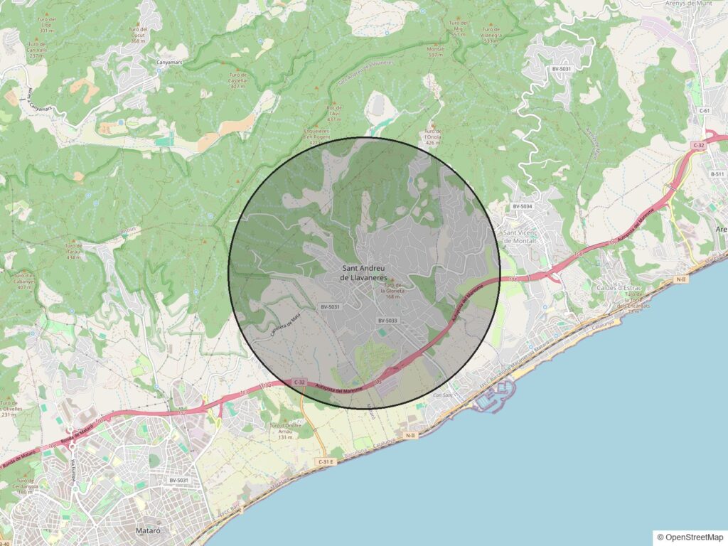 Mapa de la zona de Sant Andreu de Llavaneres
